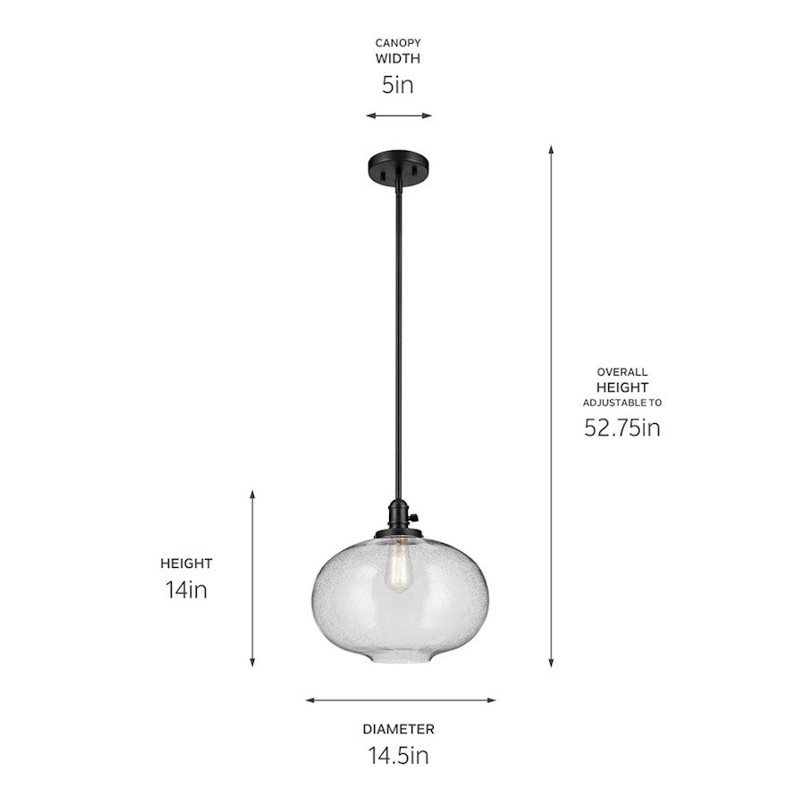 1 Light Globe 14" Pendant, Black