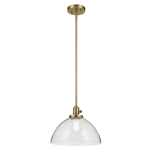 Kichler Avery 1 Light Dome 11" Pendant, Natural Brass/Clear - 43912NBR