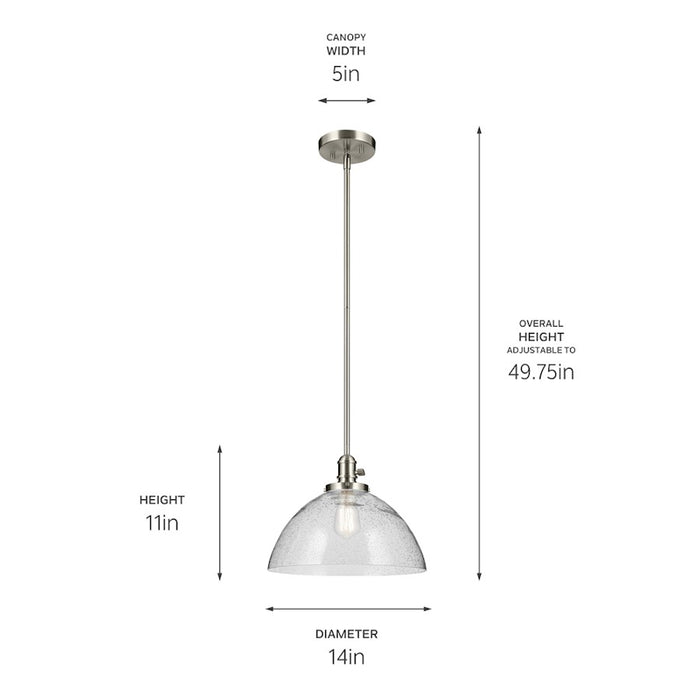 Kichler Avery 1 Light Dome 11" Pendant, Brushed Nickel/Clear