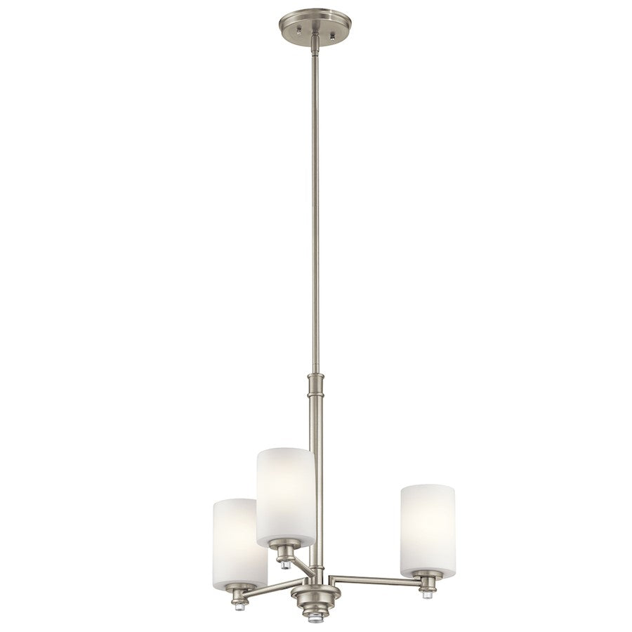 Kichler Joelson 20in 3-Light Mini Chandelier | Transitional Brushed Nickel and Satin Etched Opal Glass | Dining Room & Kitchen Island | Model 43922NI