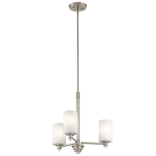 Kichler Joelson 20in 3-Light Mini Chandelier | Transitional Brushed Nickel and Satin Etched Opal Glass | Dining Room & Kitchen Island | Model 43922NI