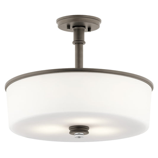 Kichler Joelson 3-Light Pendant/Semi-Flush | Transitional Olde Bronze and Satin Etched White Glass | Kitchen Island & Dining Room | Model 43925OZ