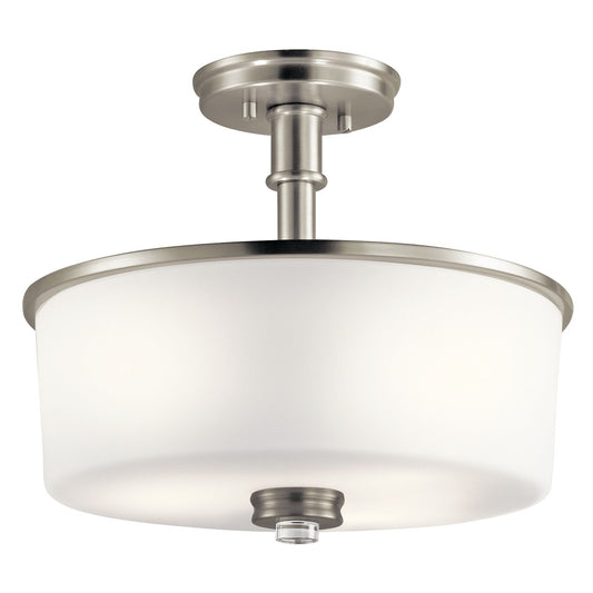 Kichler Joelson 14in 3-Light Semi-Flush Mount | Transitional Brushed Nickel and Satin Etched White Glass | Living Room & Bedroom | Model 43926NI