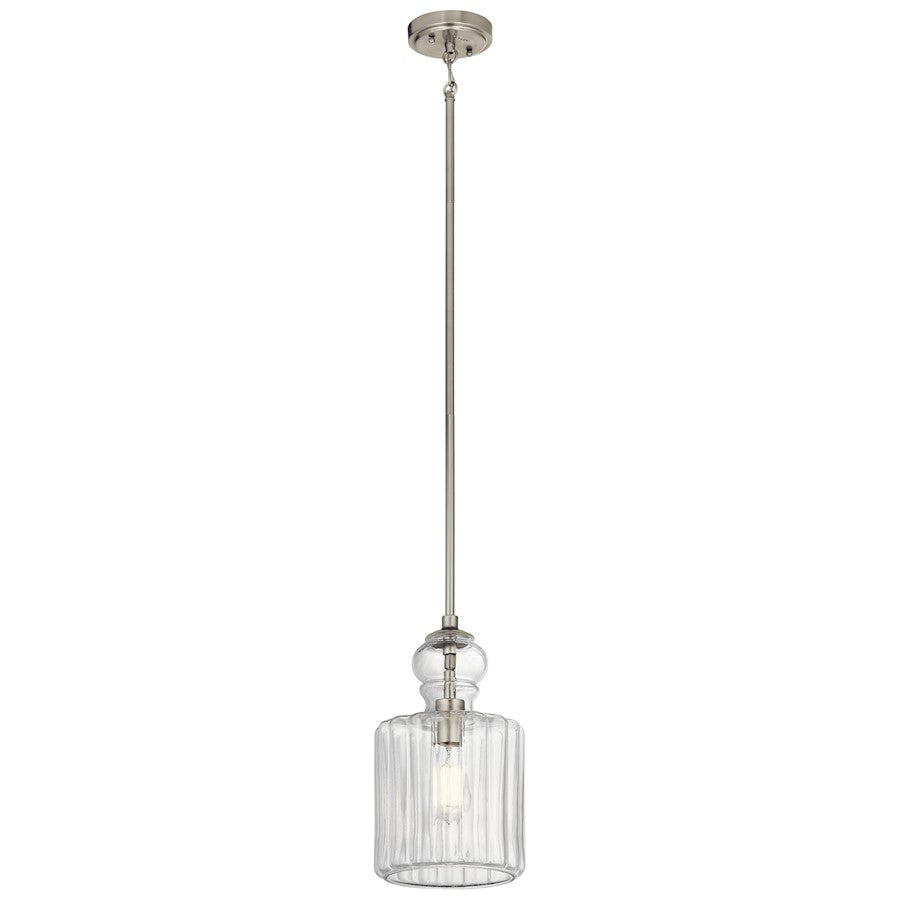 Kichler Riviera 13.75in 1-Light Pendant | Transitional Brushed Nickel and Clear Ribbed Glass | Kitchen Island & Dining Room | Model 43954NI