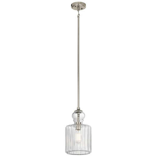 Kichler Riviera 13.75in 1-Light Pendant | Transitional Brushed Nickel and Clear Ribbed Glass | Kitchen Island & Dining Room | Model 43954NI