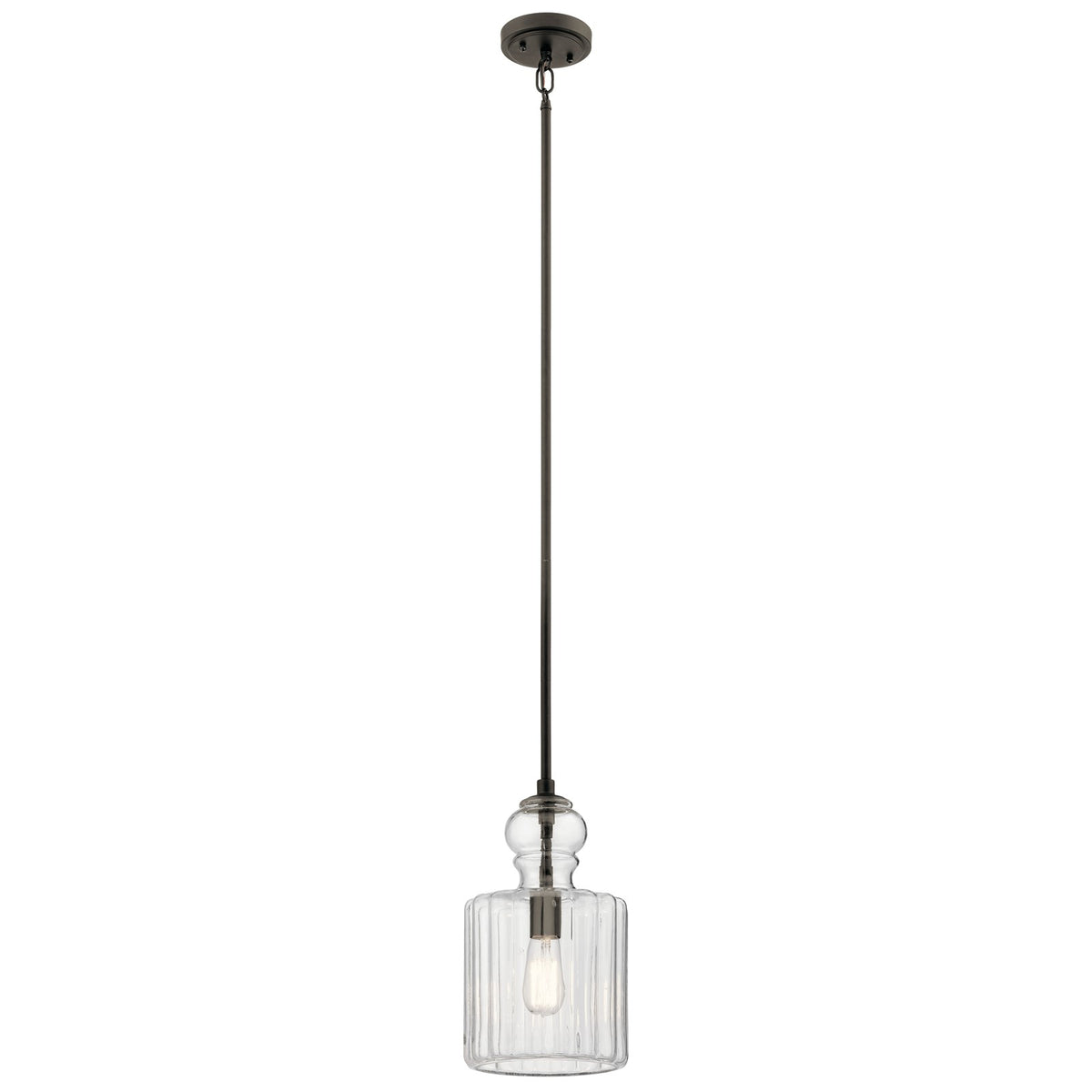 Kichler Riviera 1-Light Pendant | Vintage Olde Bronze and Clear Ribbed Glass | Kitchen Island & Dining Room | 8 x 8 x 14 in | Model 43954OZ