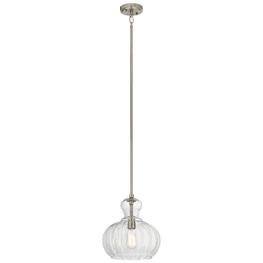 Kichler Riviera 1-Light Pendant | Brushed Nickel & Clear Ribbed Glass | Kitchen Island & Dining Room | 11.5 x 13 in | Model 43955NI