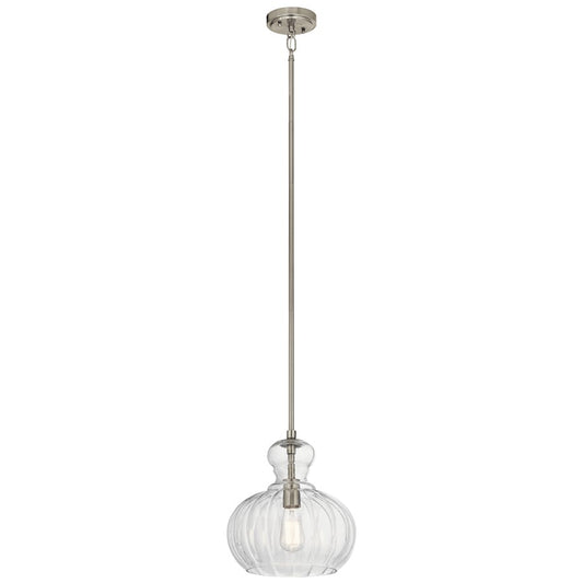 Kichler Riviera 1-Light Pendant | Brushed Nickel & Clear Ribbed Glass | Kitchen Island & Dining Room | 11.5 x 13 in | Model 43955NI