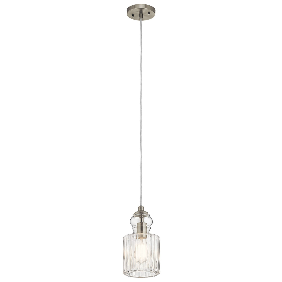 Kichler Riviera Mini 1-Light Pendant | Transitional Brushed Nickel | Kitchen Island & Dining Room Accent | 6 x 6 x 11 in | Model 43957NI