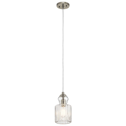 Kichler Riviera Mini 1-Light Pendant | Transitional Brushed Nickel | Kitchen Island & Dining Room Accent | 6 x 6 x 11 in | Model 43957NI