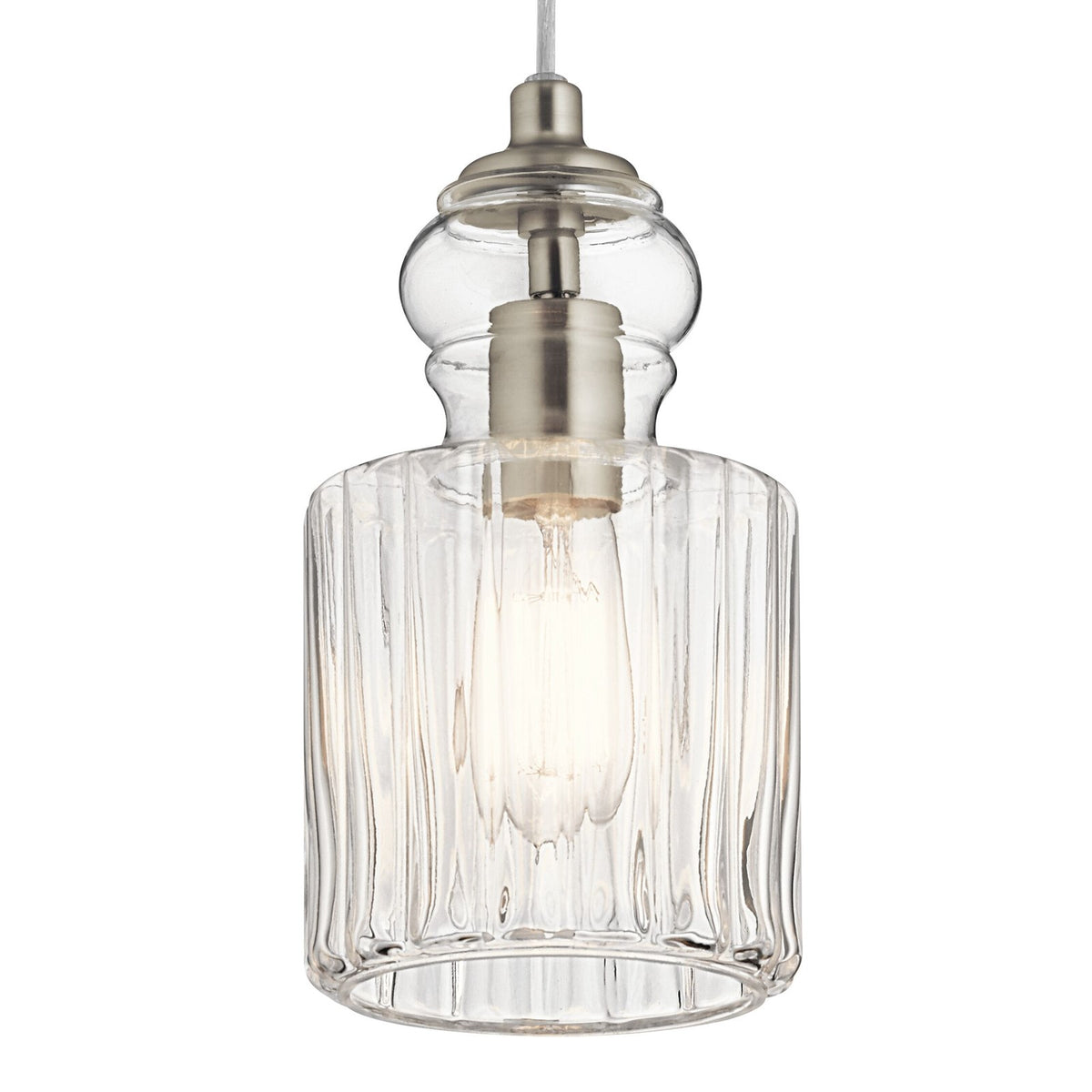 Kichler Riviera Mini 1-Light Pendant | Transitional Brushed Nickel | Kitchen Island & Dining Room Accent | 6 x 6 x 11 in | Model 43957NI