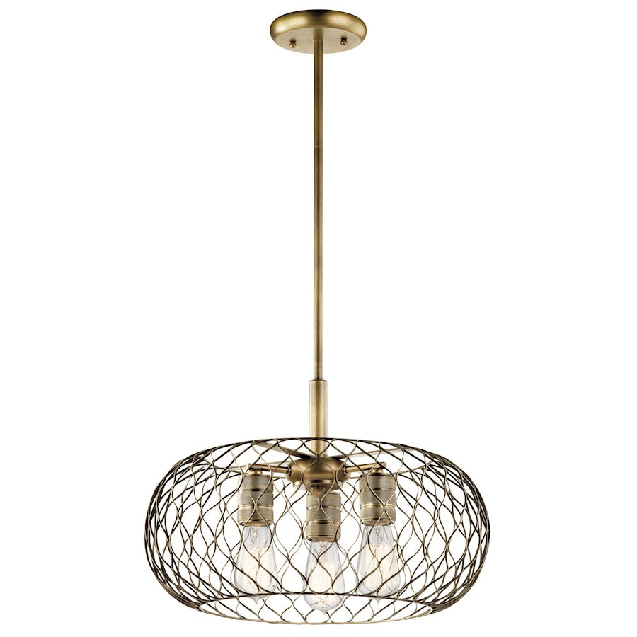 Kichler Devin 18in 3-Light Pendant | Transitional Natural Brass Steel | Kitchen Island & Dining Room | 18 x 12.75 in, 36 in Chain | Model 43958NBR