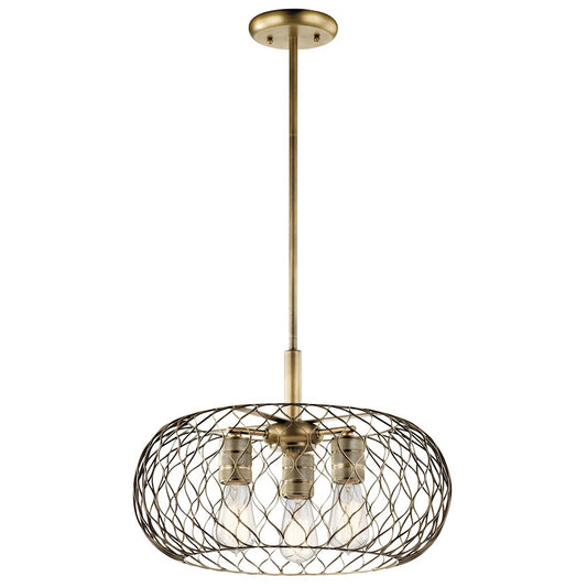 Kichler Devin 18in 3-Light Pendant | Transitional Natural Brass Steel | Kitchen Island & Dining Room | 18 x 12.75 in, 36 in Chain | Model 43958NBR