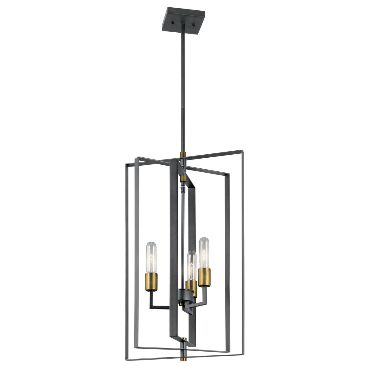 Kichler Taubert 15in 3-Light Foyer Pendant | Transitional Black Steel | Entryway & Hallway | 15 x 26 in | Model 43983BK