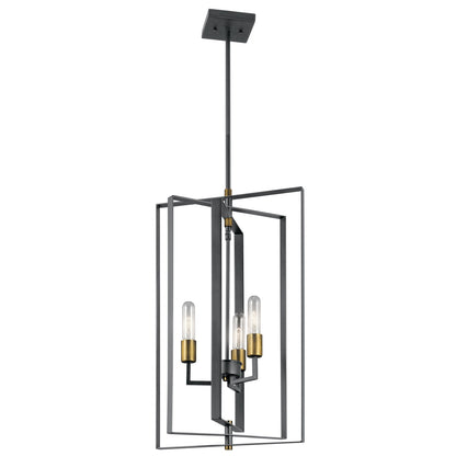Kichler Taubert 15in 3-Light Foyer Pendant | Transitional Black Steel | Entryway & Hallway | 15 x 26 in | Model 43983BK