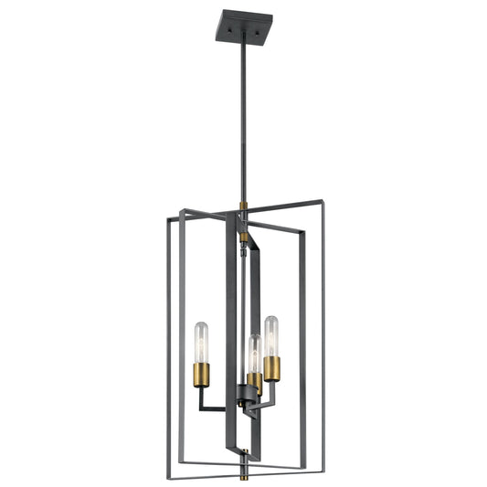 Kichler Taubert 15in 3-Light Foyer Pendant | Transitional Black Steel | Entryway & Hallway | 15 x 26 in | Model 43983BK