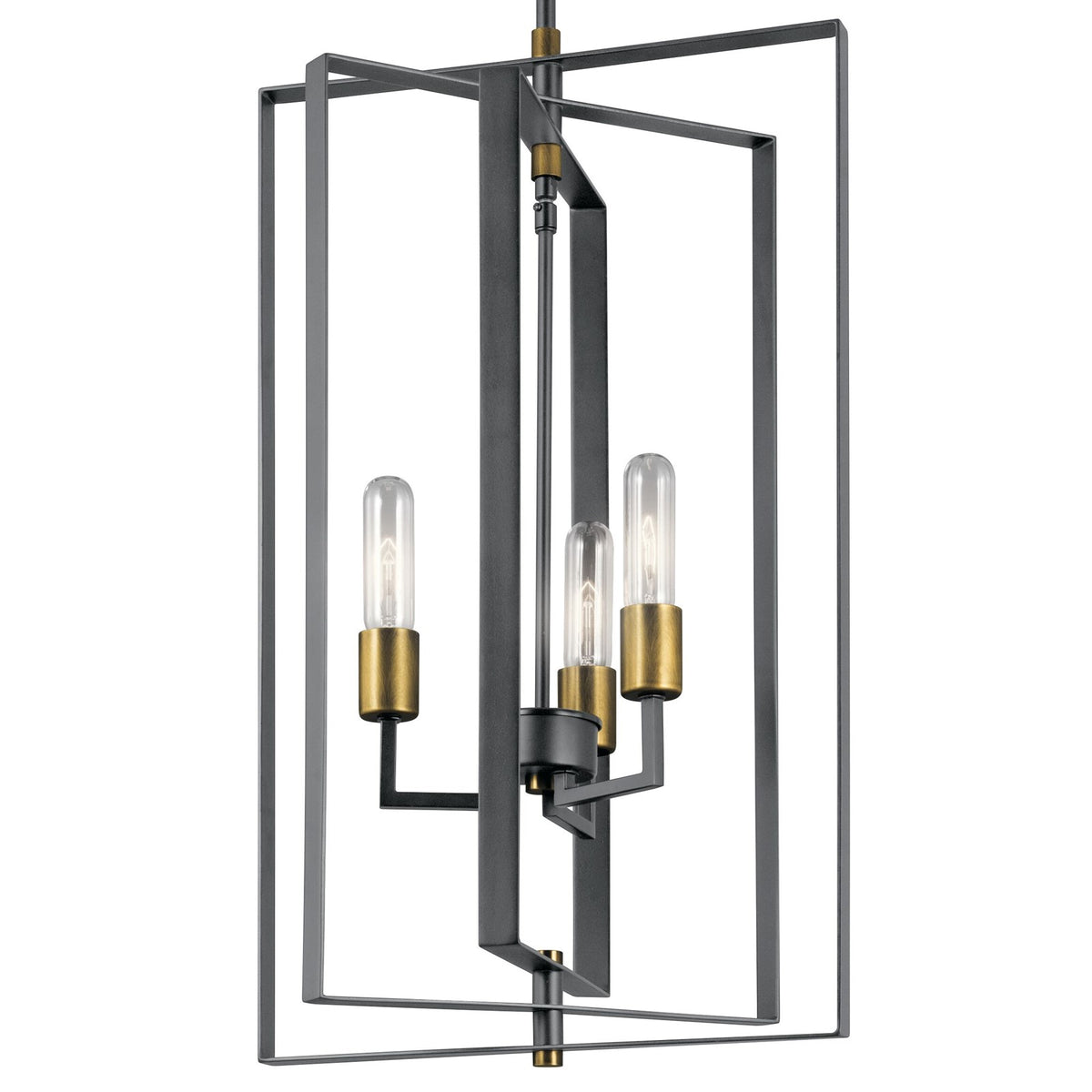 Kichler Taubert 15in 3-Light Foyer Pendant | Transitional Black Steel | Entryway & Hallway | 15 x 26 in | Model 43983BK