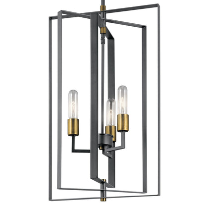 Kichler Taubert 15in 3-Light Foyer Pendant | Transitional Black Steel | Entryway & Hallway | 15 x 26 in | Model 43983BK