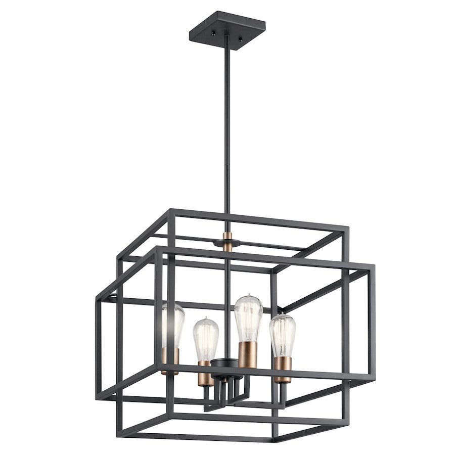 Kichler Taubert 4-Light Pendant | Transitional Black Steel | Kitchen Island & Dining Room | 18 x 16.5 in | Model 43984BK