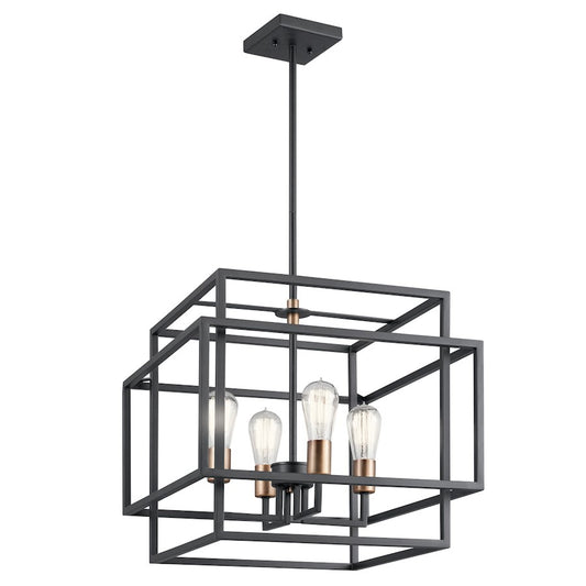 Kichler Taubert 4-Light Pendant | Transitional Black Steel | Kitchen Island & Dining Room | 18 x 16.5 in | Model 43984BK