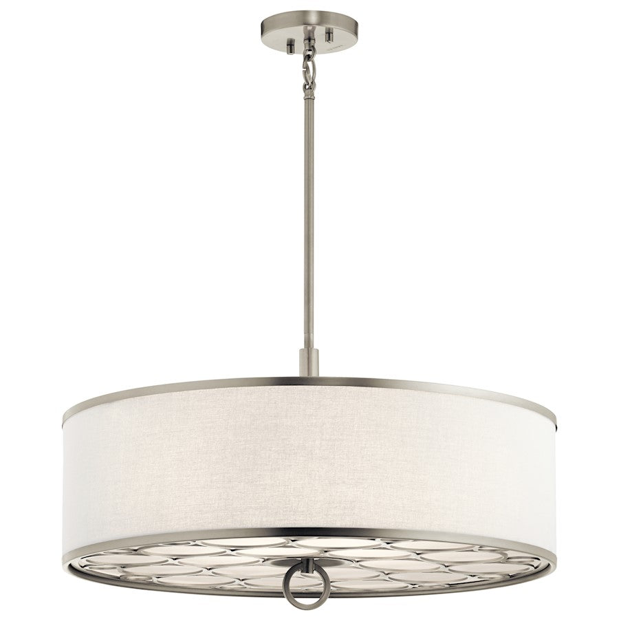 Kichler Melrose 24in 4-Light Pendant | Transitional Brushed Nickel and White Fabric Shade | Dining Room & Living Room | Model 43988NI