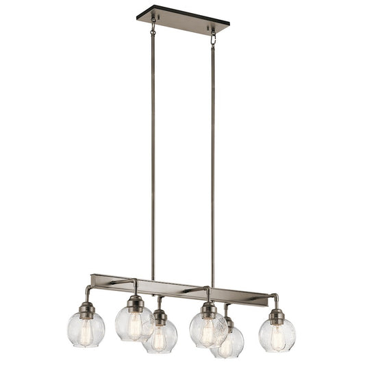 Kichler Niles 32in 6-Light Linear Chandelier | Industrial Antique Pewter and Clear Seeded Glass | Kitchen Island & Dining Room | Model 43994AP
