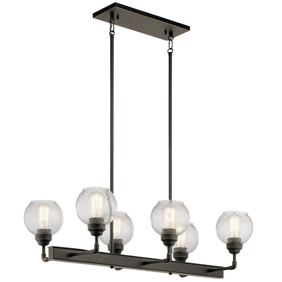 Kichler Niles 32in 6-Light Linear Chandelier | Olde Bronze Clear Seeded Glass | Dining Room & Kitchen Island | 32.25 x 17 x 10 in | Model 43994OZ