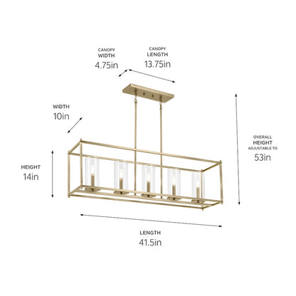 Kichler Crosby 5 Light Rectangle 13.5" Chandelier Single Brass/Clear - 43995NBR