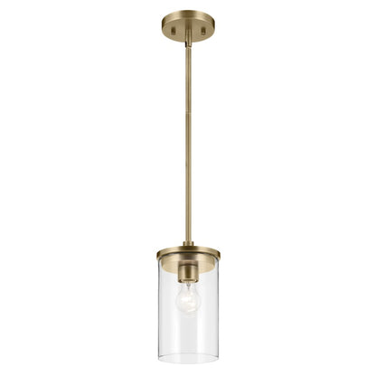 Kichler Crosby 1 Light Cylinder 10.75" Mini Pendant, Brass/Clear - 43996NBR