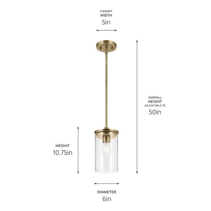 1 Light Cylinder 10.75" Mini Pendant, Brass