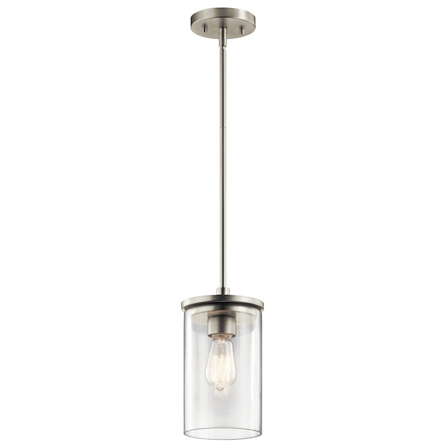Kichler Crosby 6in 1-Light Mini Pendant | Transitional Brushed Nickel and Clear Glass | Kitchen Island | 6 x 11 in | Model 43996NI