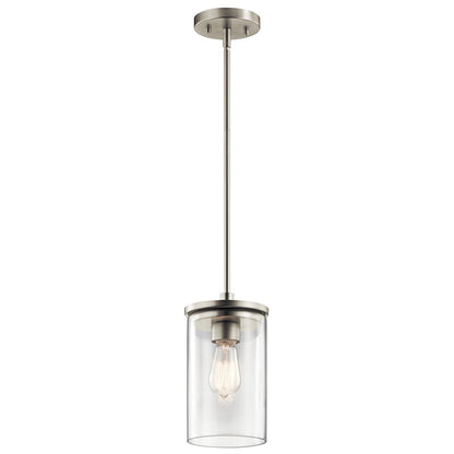 Kichler Crosby 6in 1-Light Mini Pendant | Transitional Brushed Nickel and Clear Glass | Kitchen Island | 6 x 11 in | Model 43996NI