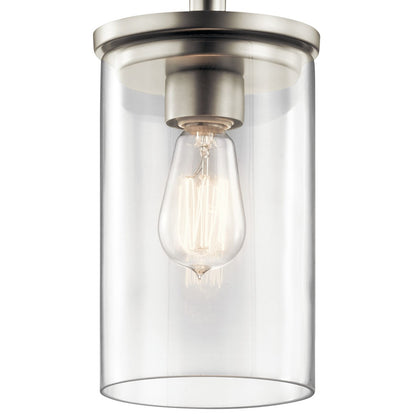 Kichler Crosby 6in 1-Light Mini Pendant | Transitional Brushed Nickel and Clear Glass | Kitchen Island | 6 x 11 in | Model 43996NI