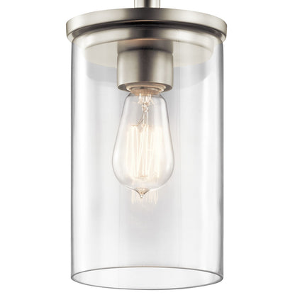 Kichler Crosby 6in 1-Light Mini Pendant | Transitional Brushed Nickel and Clear Glass | Kitchen Island | 6 x 11 in | Model 43996NI