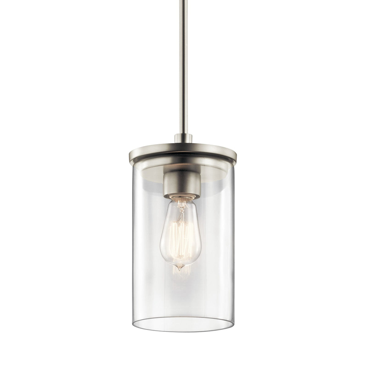 Kichler Crosby 6in 1-Light Mini Pendant | Transitional Brushed Nickel and Clear Glass | Kitchen Island | 6 x 11 in | Model 43996NI