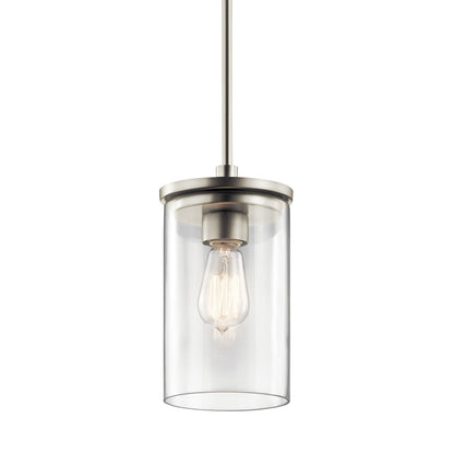 Kichler Crosby 6in 1-Light Mini Pendant | Transitional Brushed Nickel and Clear Glass | Kitchen Island | 6 x 11 in | Model 43996NI