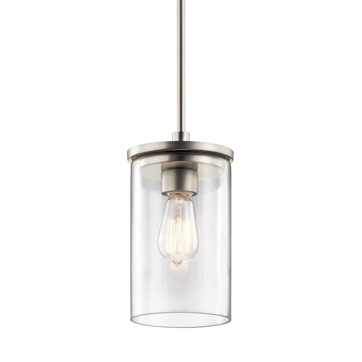 Kichler Crosby 6in 1-Light Mini Pendant | Transitional Brushed Nickel and Clear Glass | Kitchen Island | 6 x 11 in | Model 43996NI