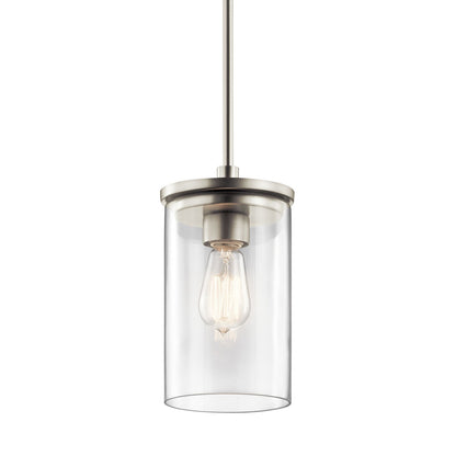 Kichler Crosby 6in 1-Light Mini Pendant | Transitional Brushed Nickel and Clear Glass | Kitchen Island | 6 x 11 in | Model 43996NI