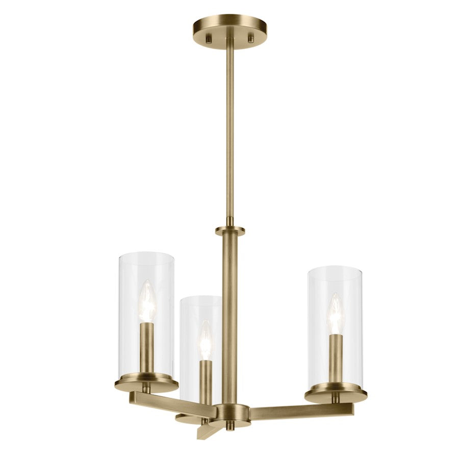 Kichler Crosby 3 Light Round 14" Chandelier 1 Tier Small, Brass/Clear - 43997NBR