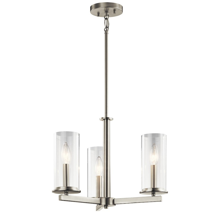 Kichler Crosby 18in 3-Light Chandelier | Brushed Nickel and Clear Glass | Dining Room & Foyer | 18 x 14 in | Model 43997NI