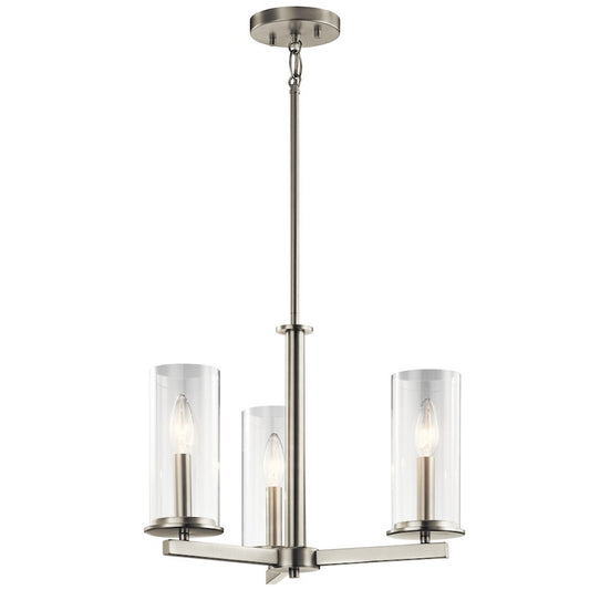 Kichler Crosby 18in 3-Light Chandelier | Brushed Nickel and Clear Glass | Dining Room & Foyer | 18 x 14 in | Model 43997NI
