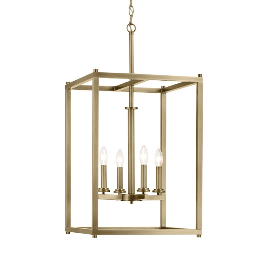 4 Light Square 31" Foyer Pendant, Natural Brass