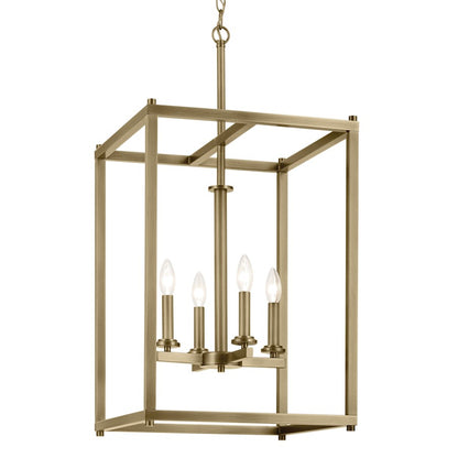 4 Light Square 31" Foyer Pendant, Natural Brass