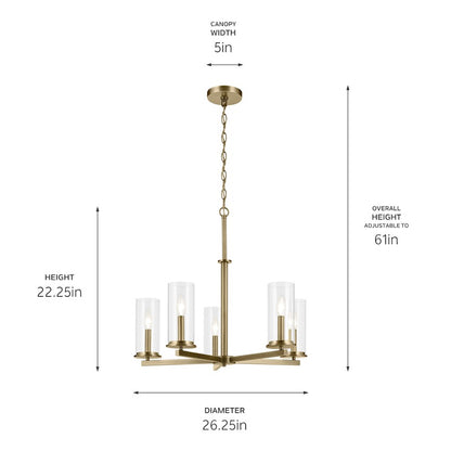 5 Light Chandelier, Medium, Brass