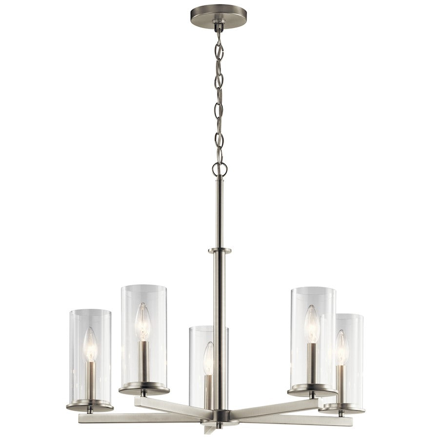 Kichler Crosby 26in 5-Light Chandelier | Transitional Brushed Nickel and Clear Glass | Dining Room & Living Room | 26.25 x 22.25 in | Model 43999NI