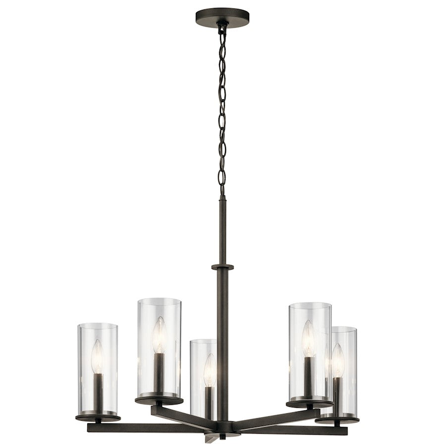 Kichler Crosby 26.25in 5-Light Chandelier | Transitional Olde Bronze Steel and Clear Glass | Dining Room & Foyer | Model 43999OZ