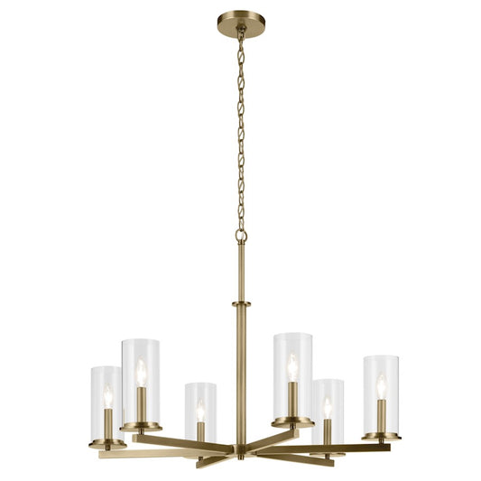 Kichler Crosby 6Lt Round 21.75" Chandelier 1 Tier Large, Brass/Clear - 44013NBR