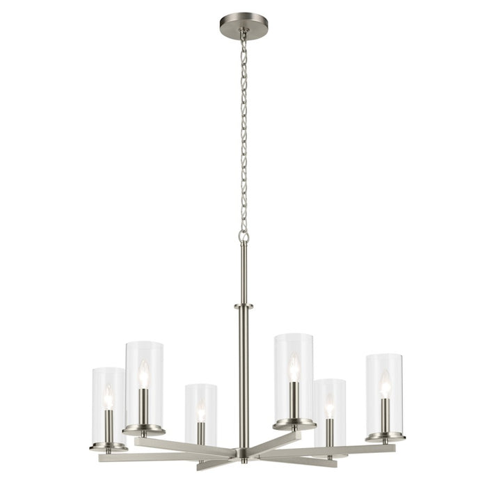 Kichler Crosby 6Lt Round 21.75" Chandelier 1 Tier Large, Nickel/Clear - 44013NI