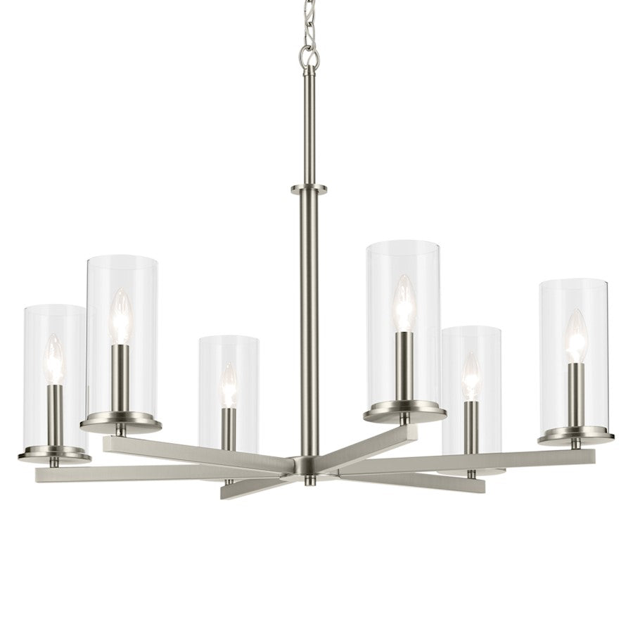 6 Light Chandelier, Large, Nickel