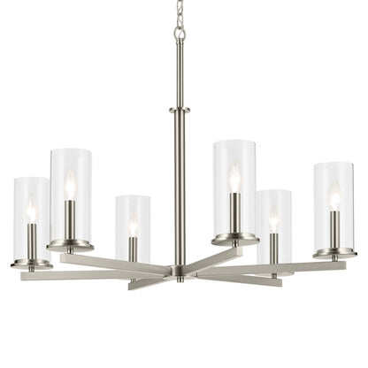 6 Light Chandelier, Large, Nickel